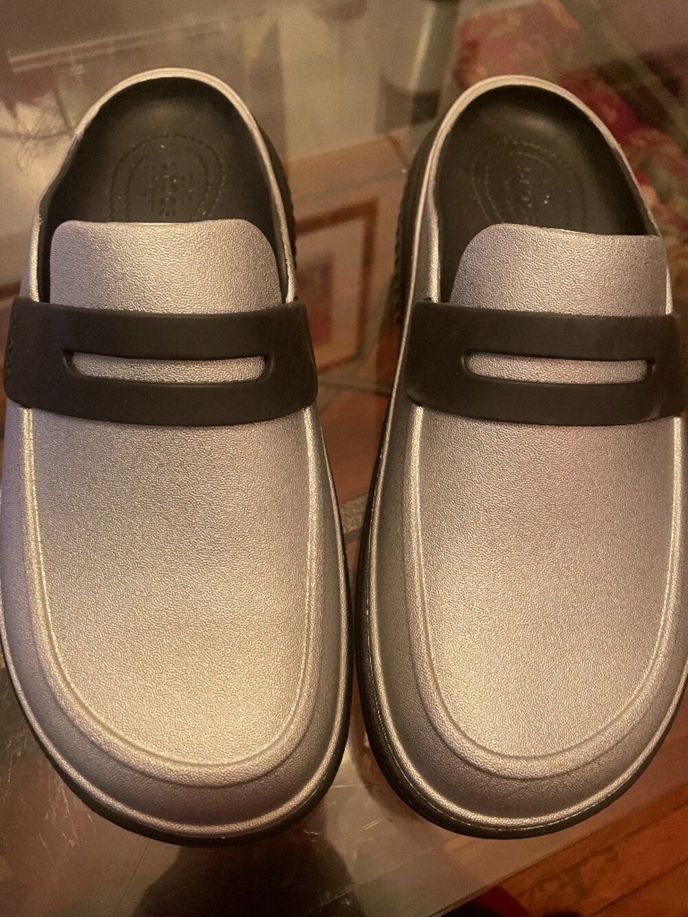 Crocs Stomp Silver Metallic Loafers Size 9